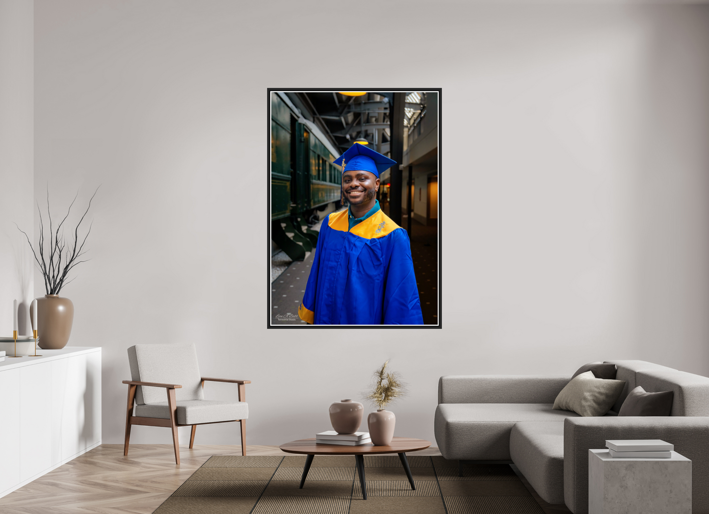 47 x 65.8″, Black Matte Floater Frame with Acrylic Glass (15B) Joseph’s High School Graduation