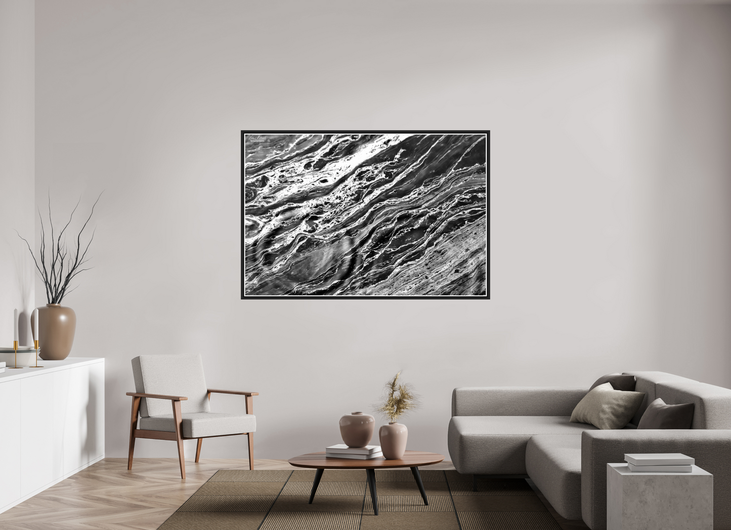 66 x 44″, Black Matte Floater Frame with Acrylic Glass Aqua Sculpture