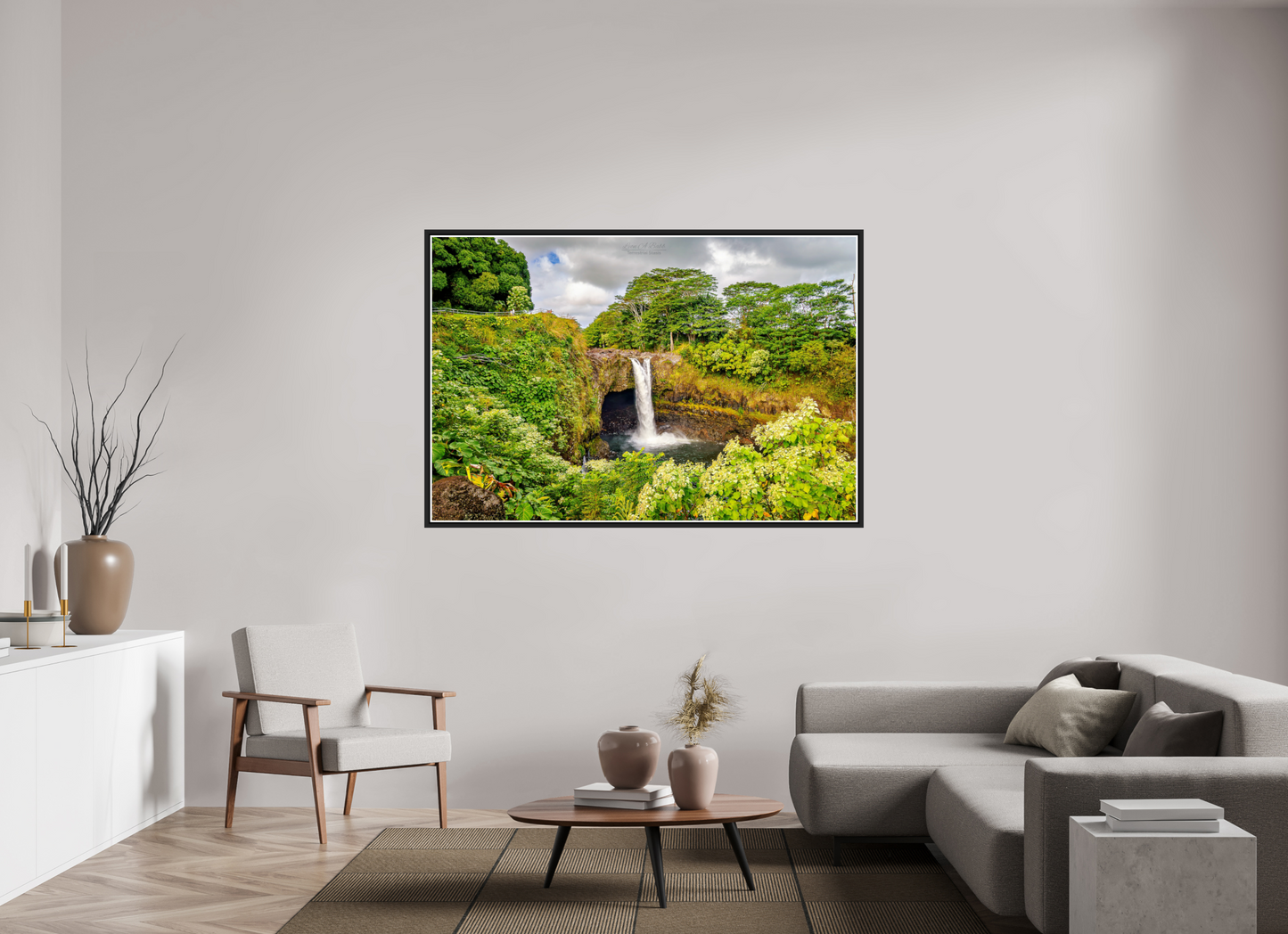 66 x 44″, Black Matte Floater Frame with Acrylic Glass (04C) Rainbow Falls