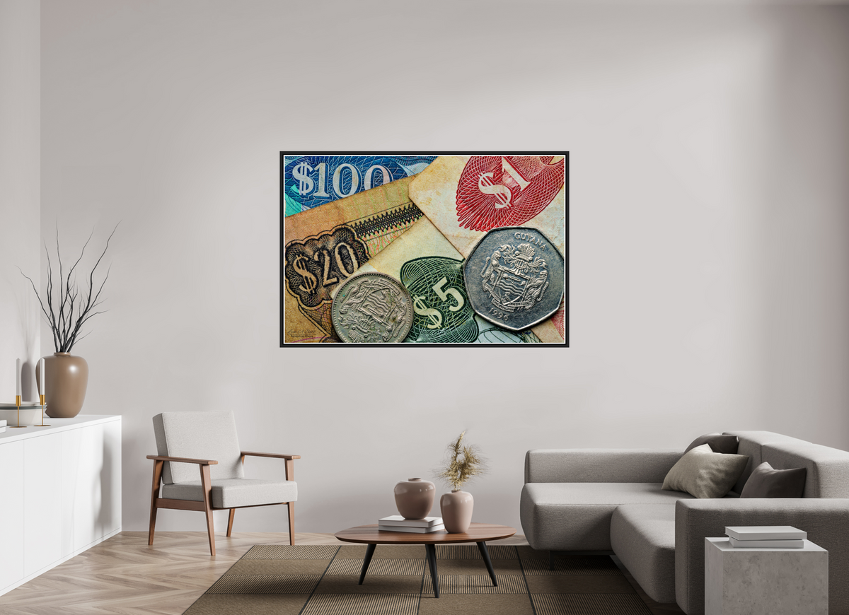 66 x 44″, Black Matte Floater Frame with Acrylic Glass Currency and Culture