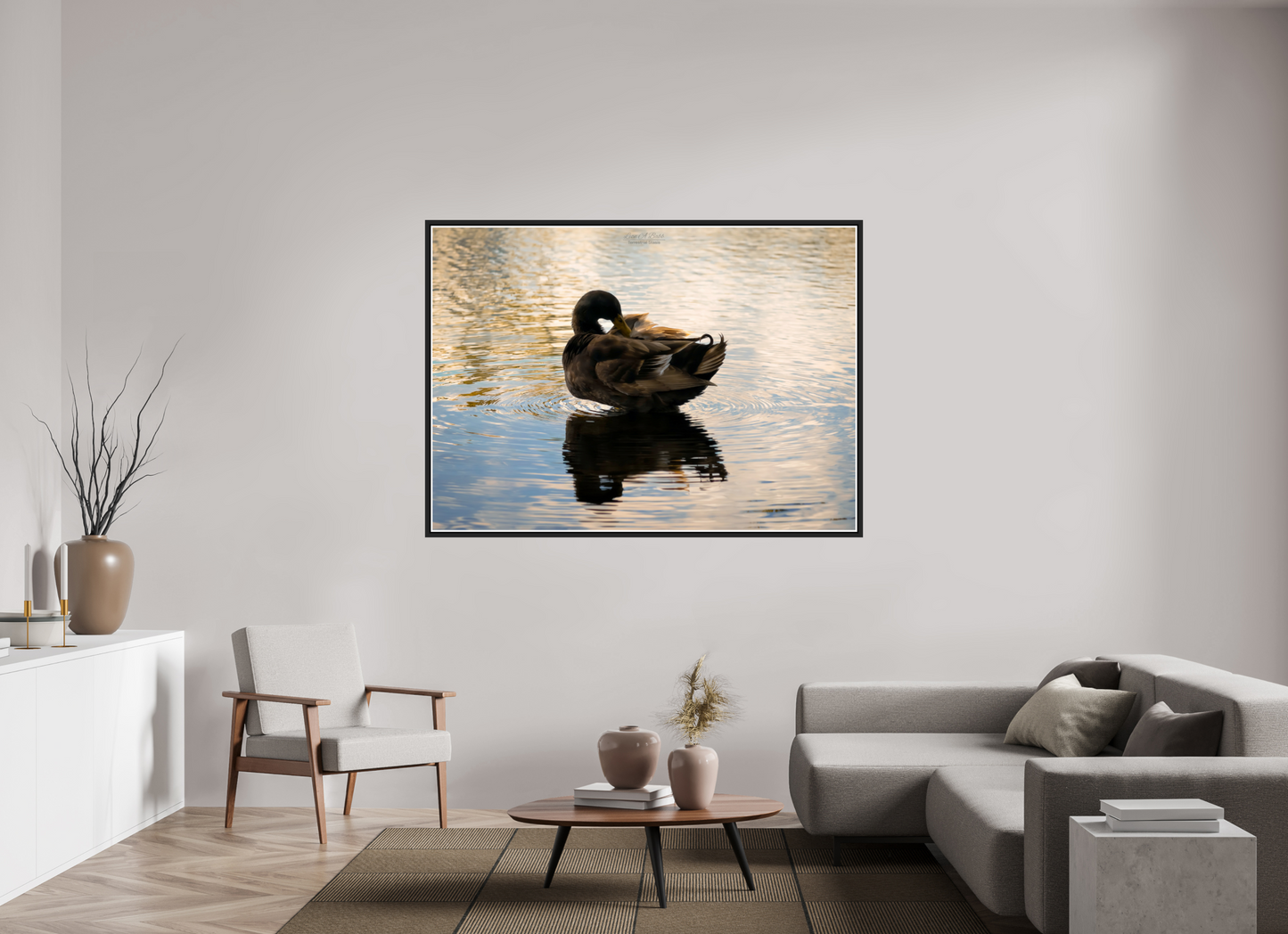 65.8 x 47″, Black Matte Floater Frame with Acrylic Glass (08C) Quiet Drift on Wailoa River