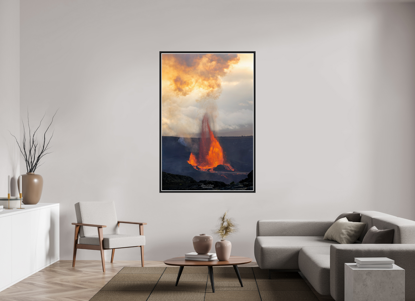 44 x 66″, Black Matte Floater Frame with Acrylic Glass (03A) Kilauea Sunset 1