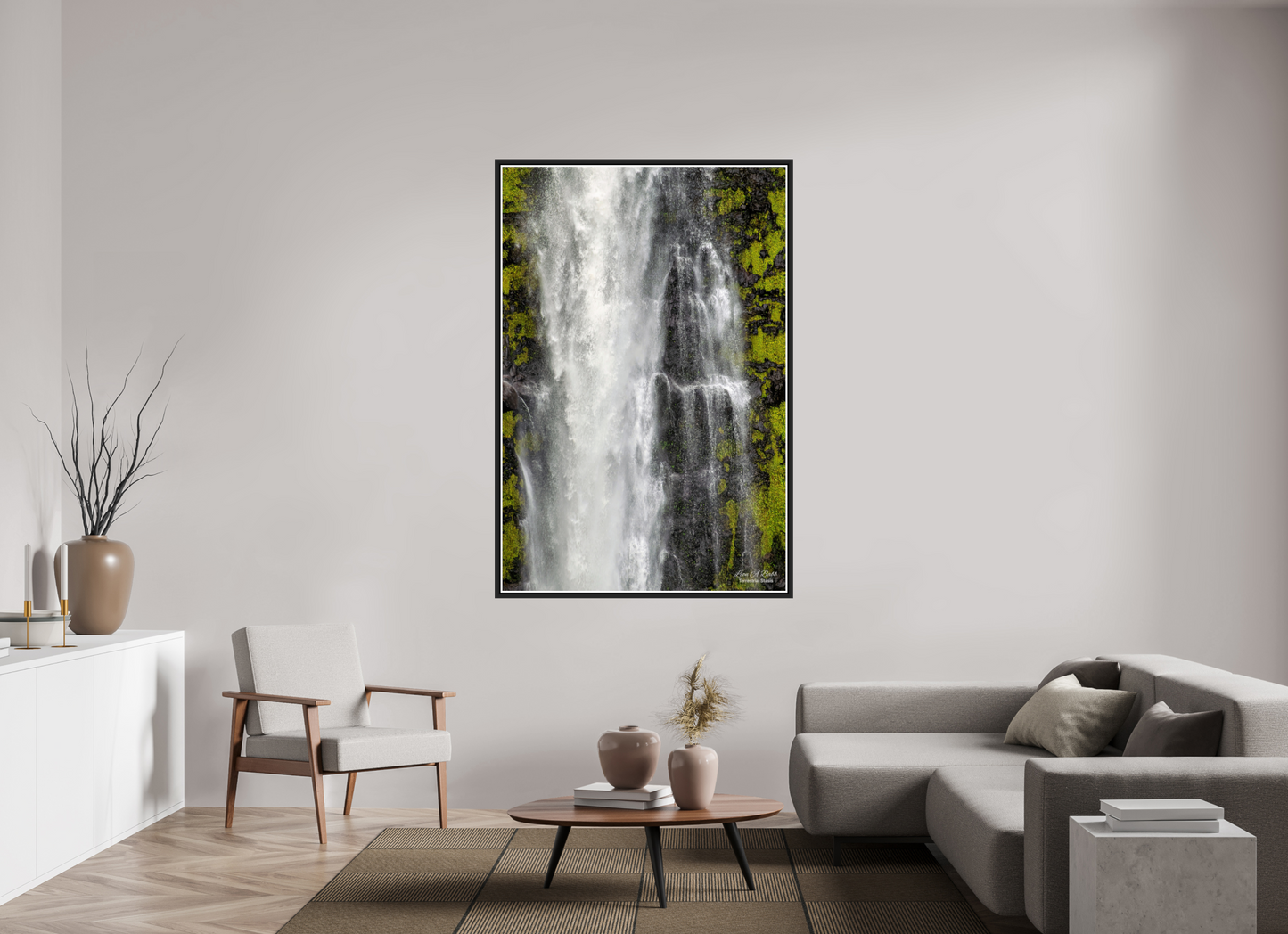 44 x 66″, Black Matte Floater Frame with Acrylic Glass (04D) Akaka Falls Cascade