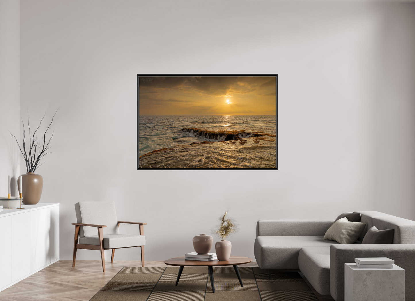 66 x 44″, Black Matte Floater Frame with Acrylic Glass Sunset Cascade