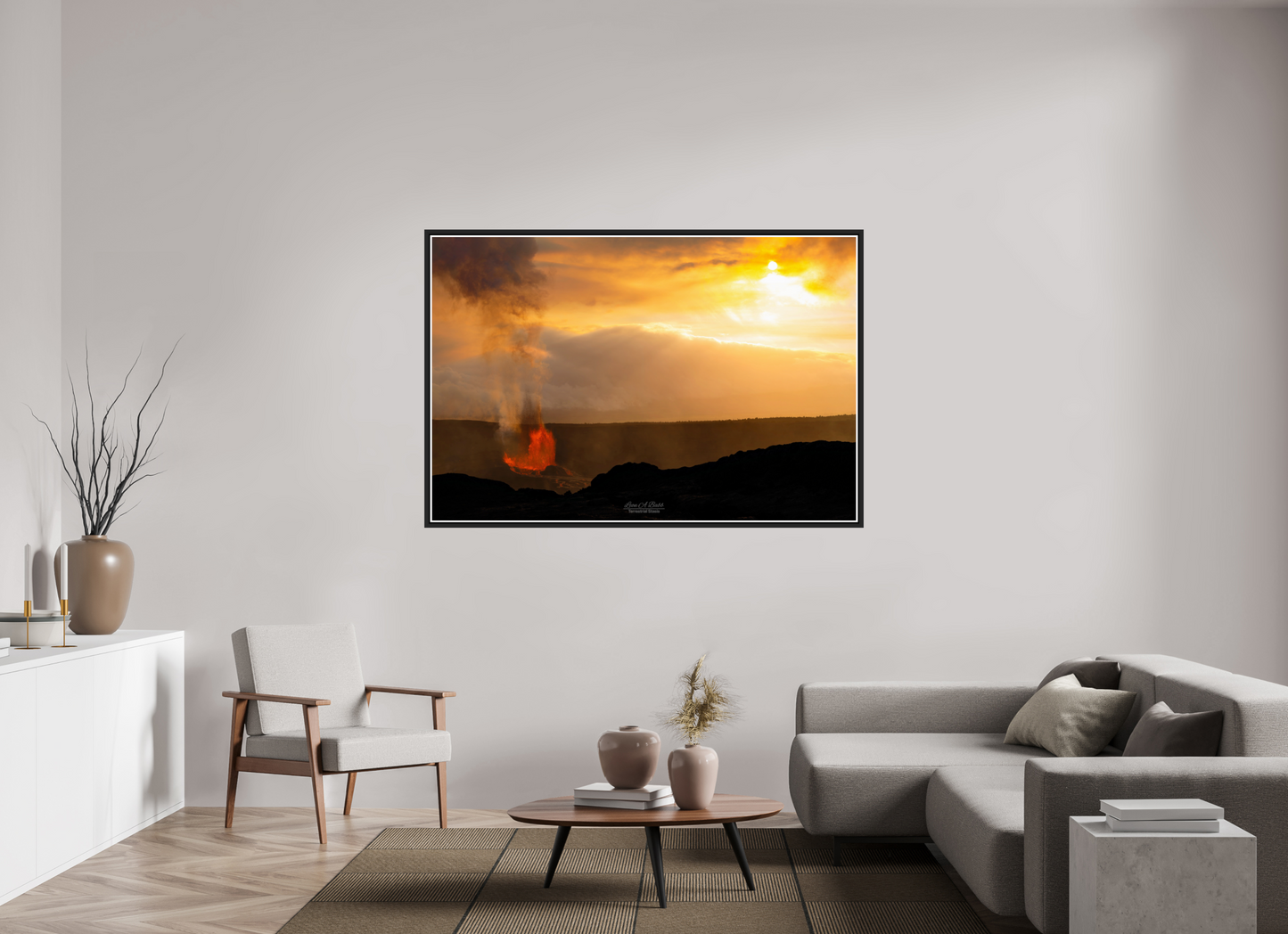 66 x 44″, Black Matte Floater Frame with Acrylic Glass (03B) Kilauea Sunset 2