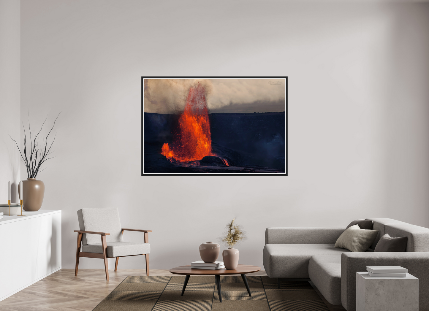 66 x 44″, Black Matte Floater Frame with Acrylic Glass (03D) Kilauea Eruption