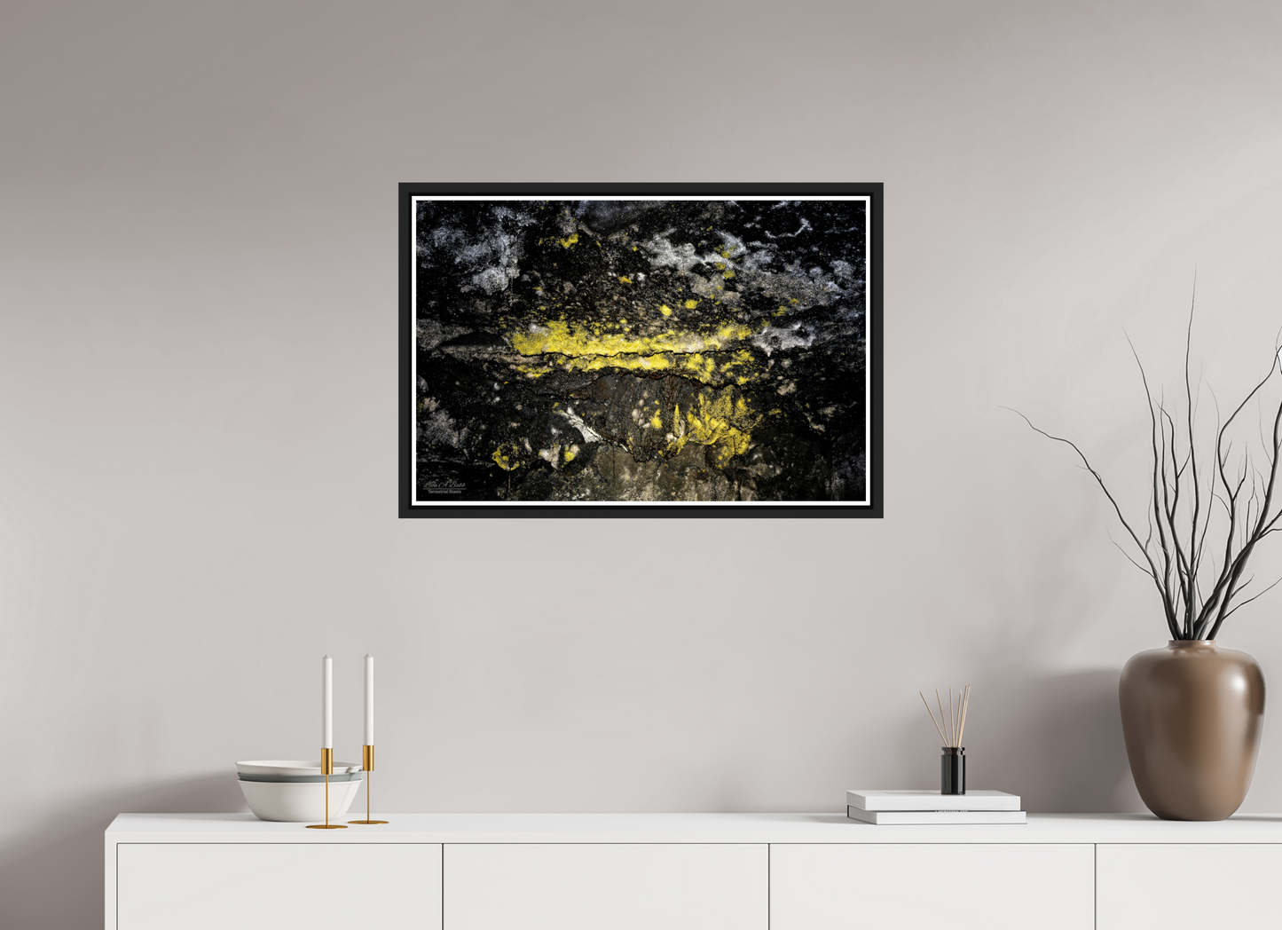 30 x 20″, Black Matte Floater Frame with Acrylic Glass Luminous veins of the Kaūmana caves 1