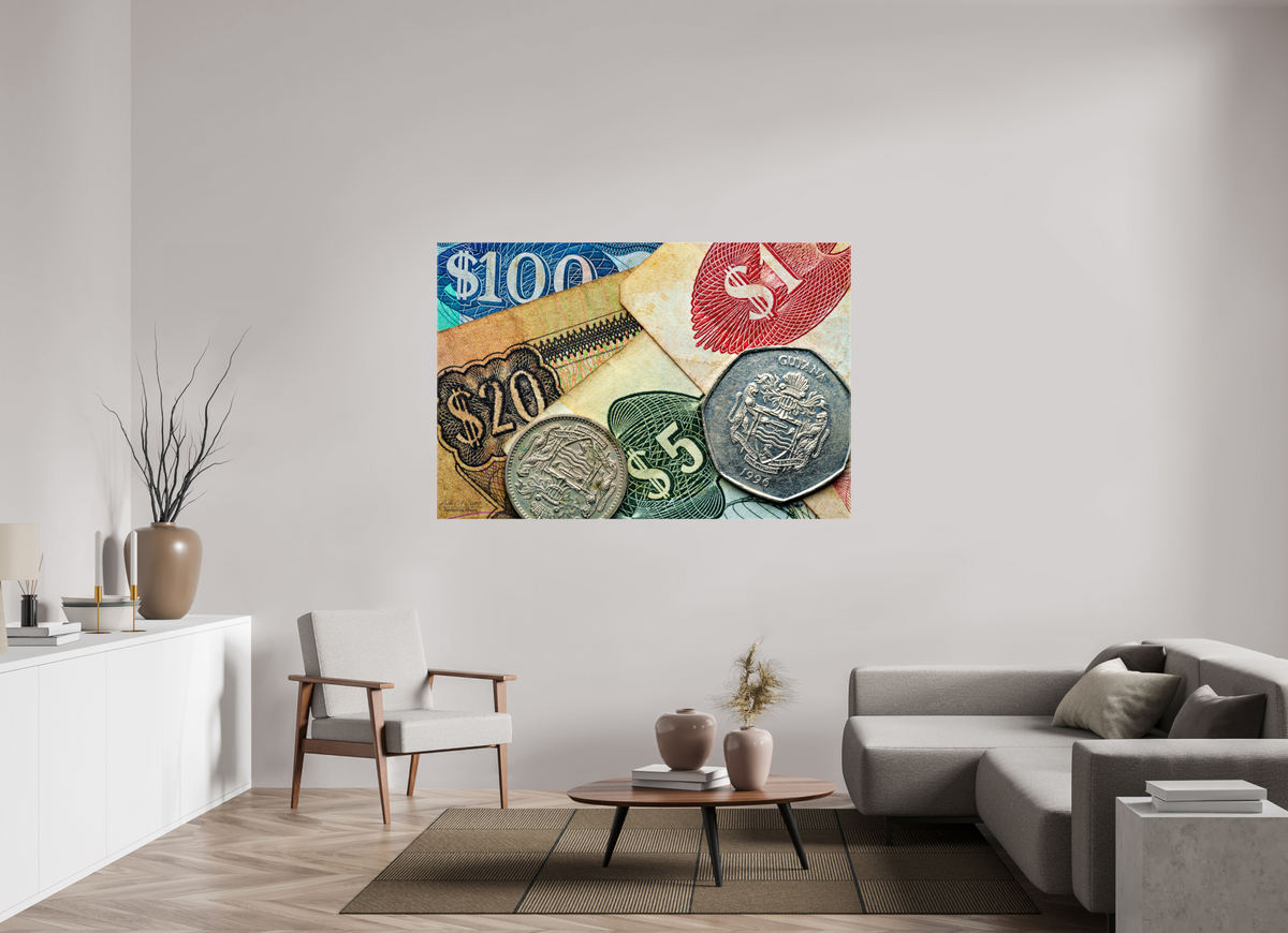 66 x 44″, Glossy Canvas Stretcher Frame with Mirrored Edges Currency and Culture