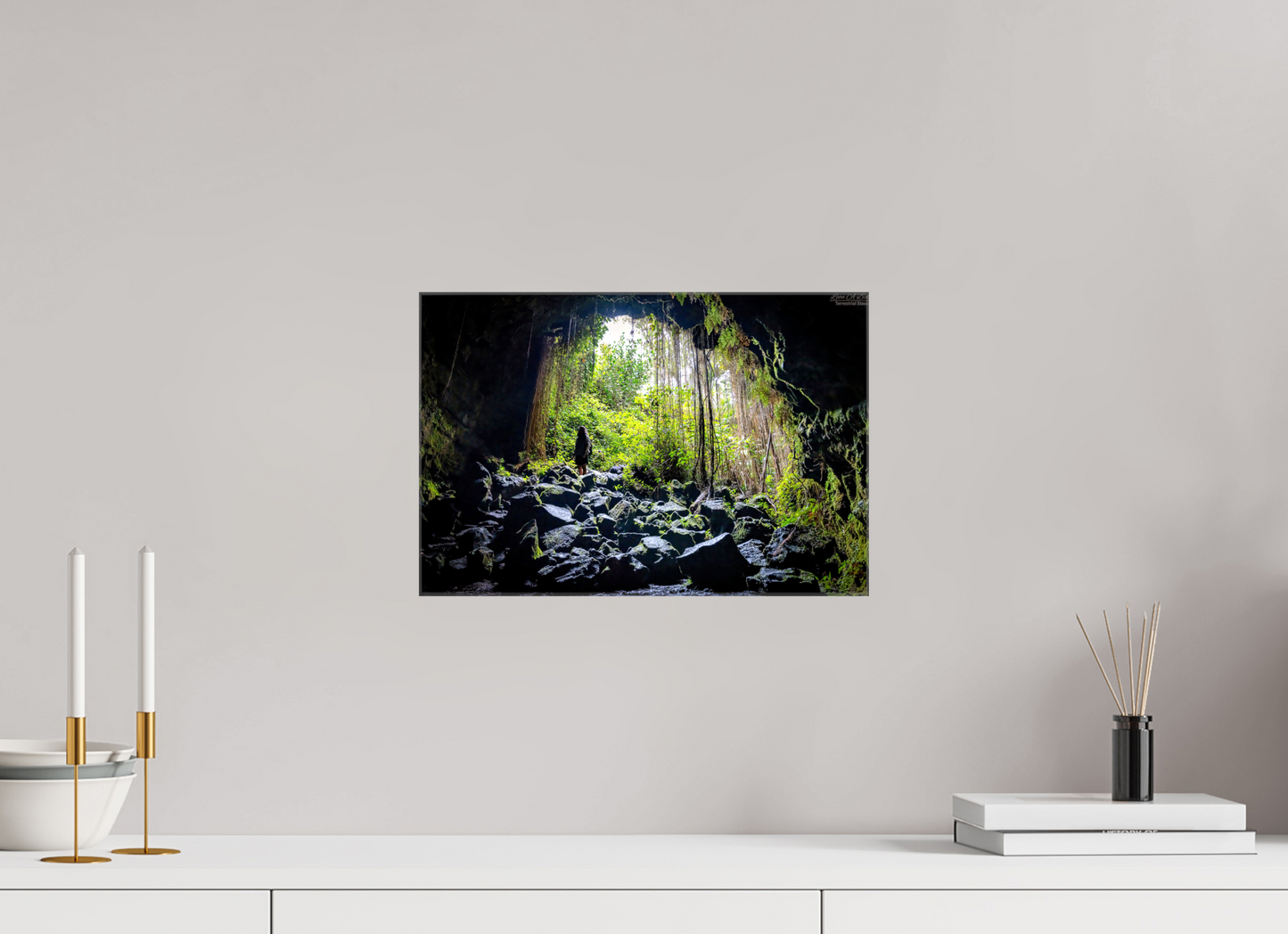 15 x 10″, Glossy Canvas Stretcher Frame with Mirrored Edges Voyager at the Cave's Edge