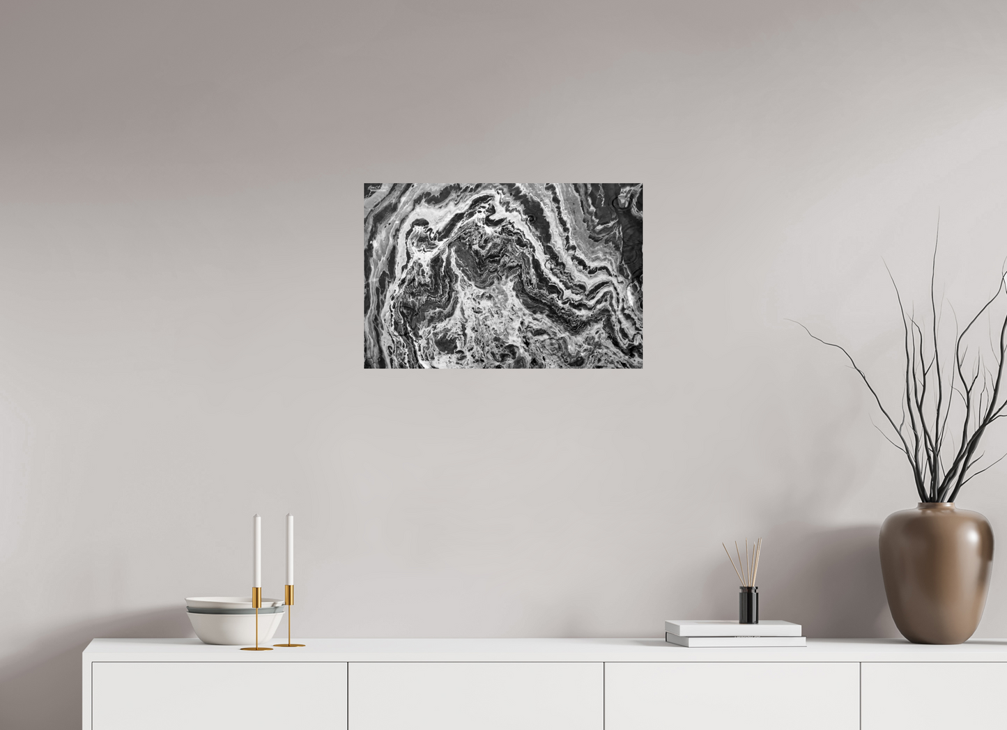 24 x 16″, Print with Aluminum Backing and Glossy Lamination Liquid Marble