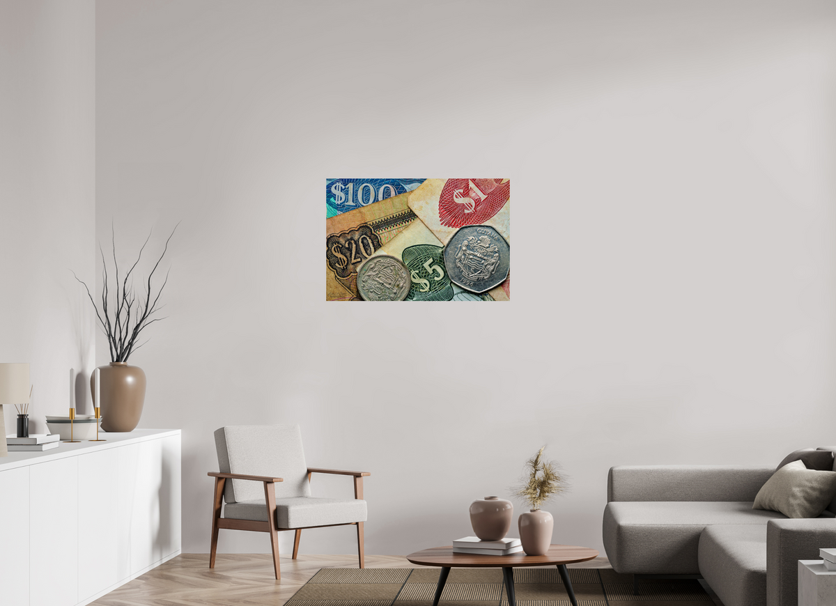 36 x 24″, Print with Aluminum Backing and Glossy Lamination Currency and Culture