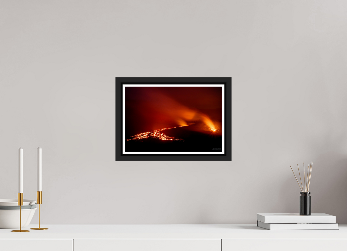 12 x 8″, Black Matte Floater Frame with Acrylic Glass Island of Fire