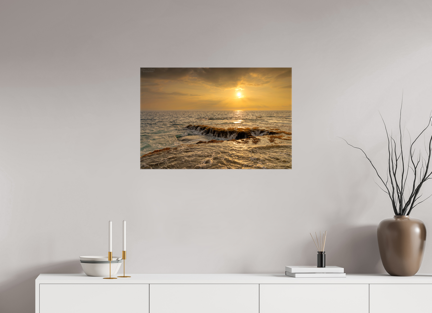 30 x 20″, Glossy Canvas Stretcher Frame with Mirrored Edges Sunset Cascade