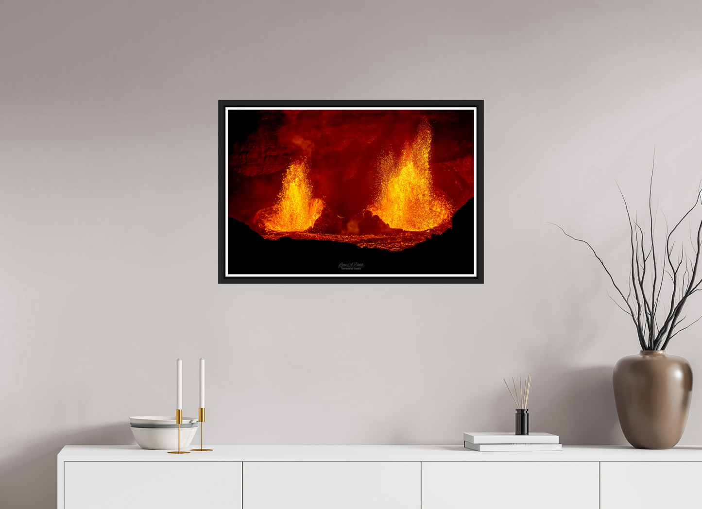 30 x 20″, Black Matte Floater Frame with Acrylic Glass (03C) Twin Flames at Kilauea