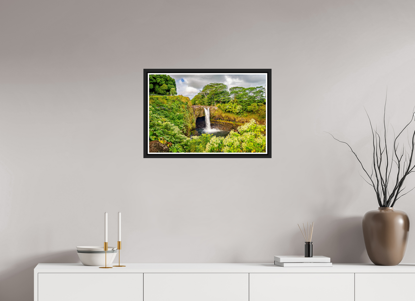 24 x 16″, Black Matte Floater Frame with Acrylic Glass (04C) Rainbow Falls