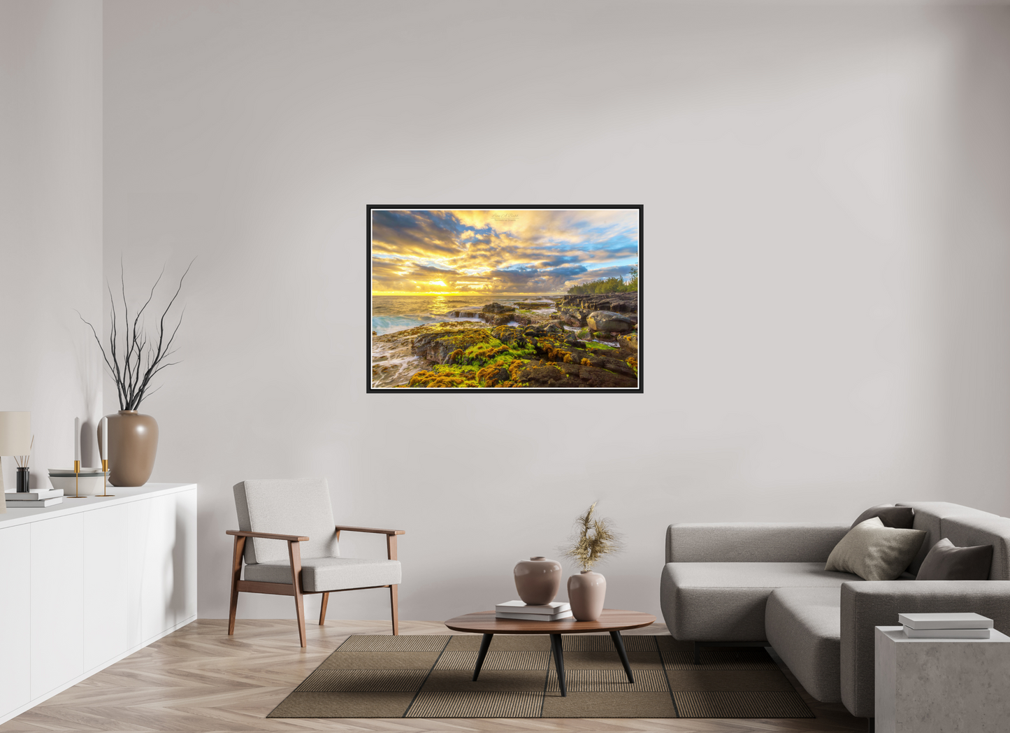 54 x 36″, Black Matte Floater Frame with Acrylic Glass (05C) Maku’u Sunrise