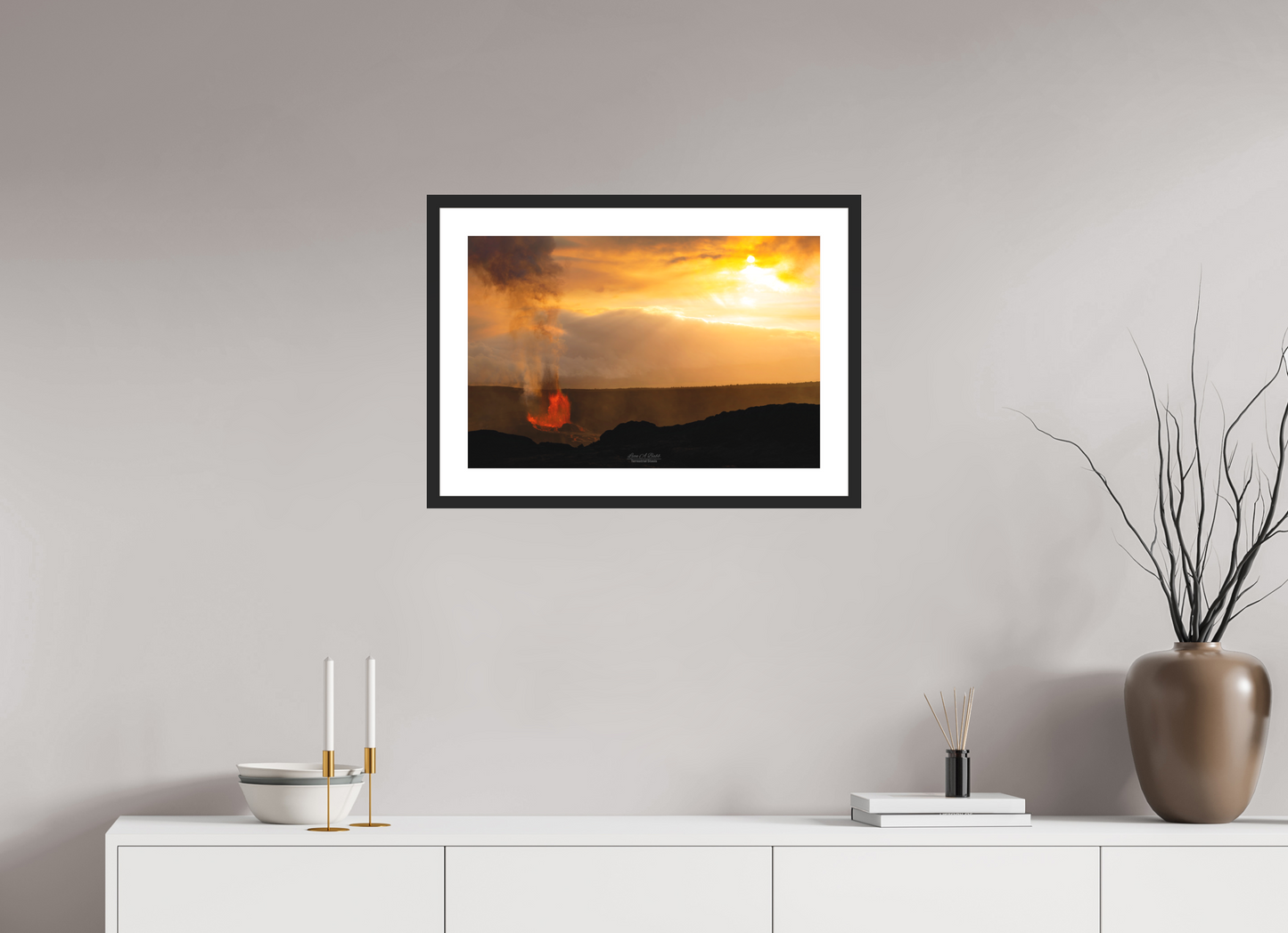 24 x 16″, Standard Black Matte Wood Frame (03B) Glow of Creation at Kilauea