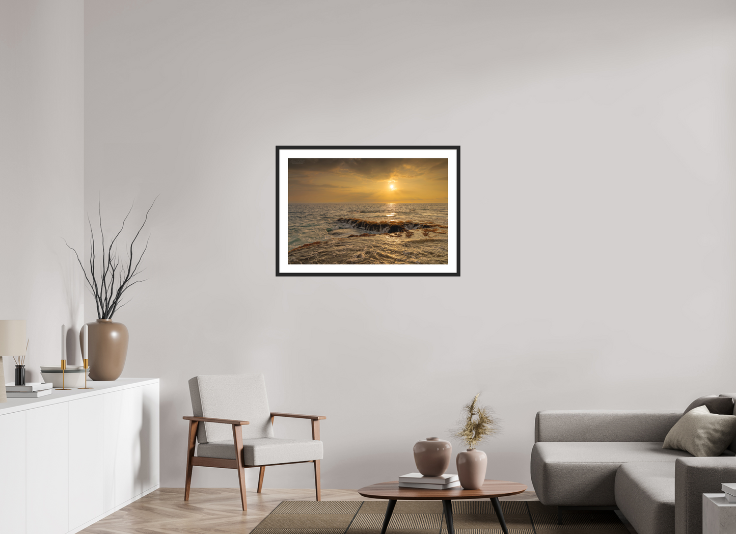 36 x 24″, Classic Black Matte Wood Frame Sunset Cascade