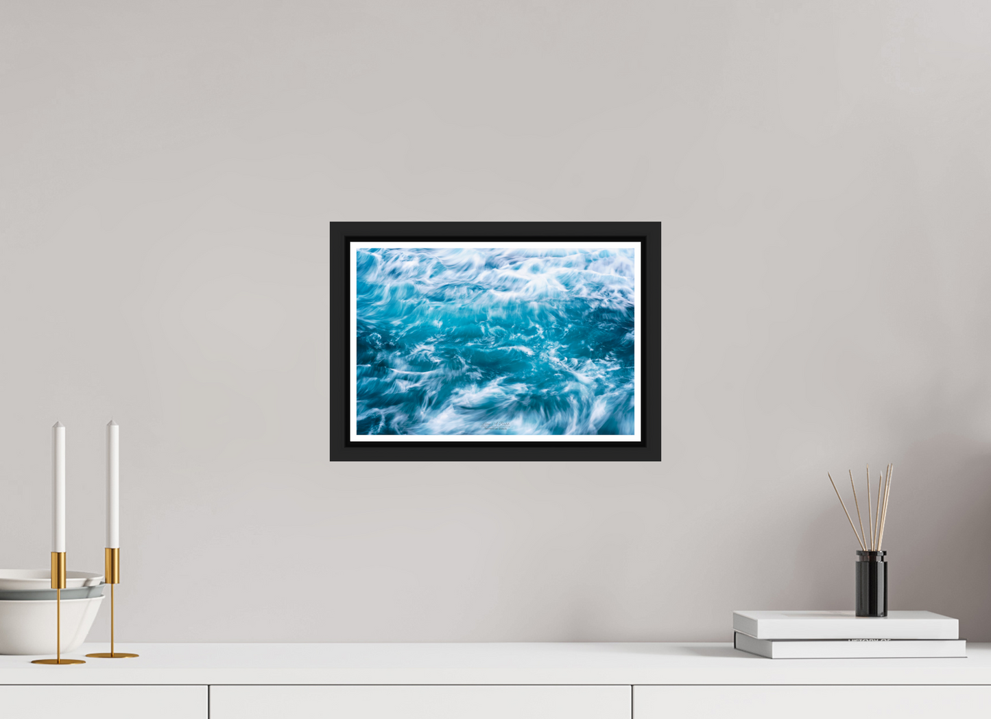 12 x 8″, Black Matte Floater Frame with Acrylic Glass (06B) Blue Waves
