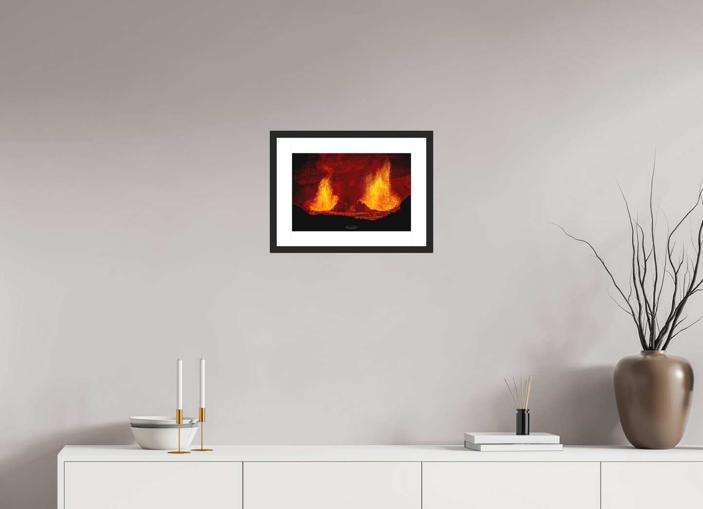 15 x 10″, Standard Black Matte Wood Frame (03C) Twin Flames at Kilauea