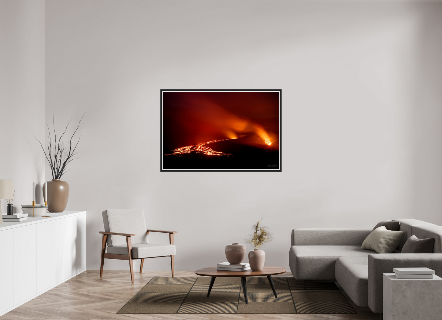 54 x 36″, Black Matte Floater Frame with Acrylic Glass Island of Fire