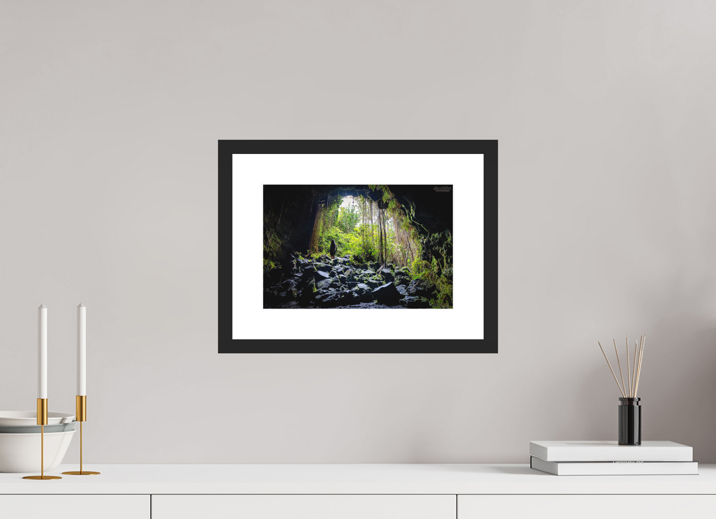 12 x 8″, Classic Black Matte Wood Frame Voyager at the Cave's Edge