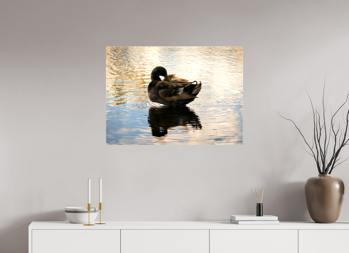 33.6 x 24″, Glossy Canvas Stretcher Frame with Mirrored Edges (08C) Quiet Drift on Wailoa River