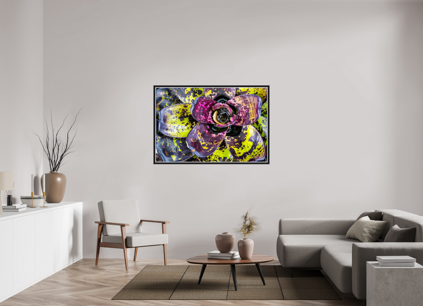 54 x 36″, Black Matte Floater Frame with Acrylic Glass (07B) Colorful Plant