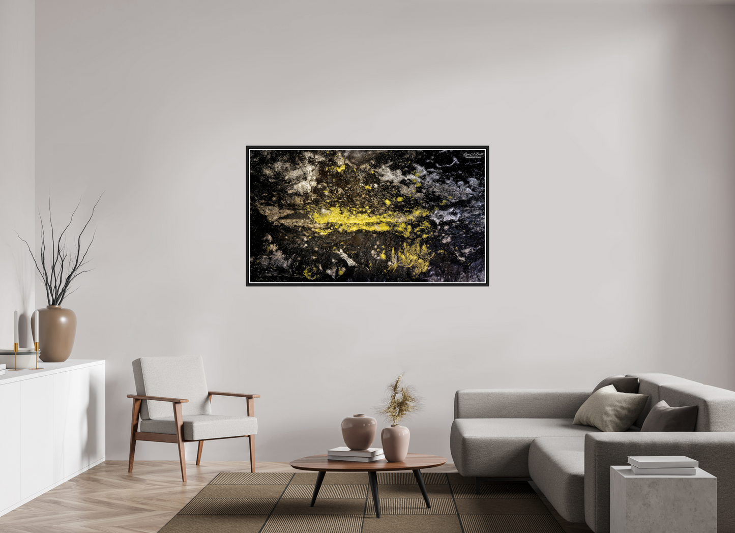 64 x 36″, Black Matte Floater Frame with Acrylic Glass (10B) Luminous veins of the Kaūmana caves 2