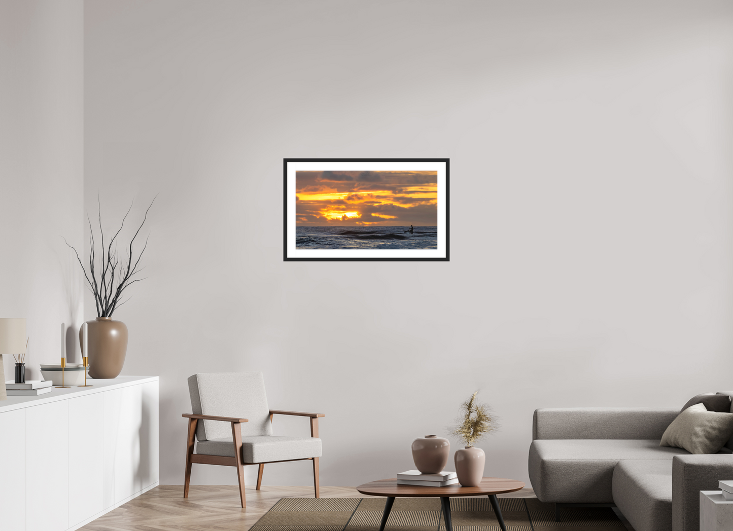 32 x 18″, Standard Black Matte Wood Frame (05D) Ocean’s Morning