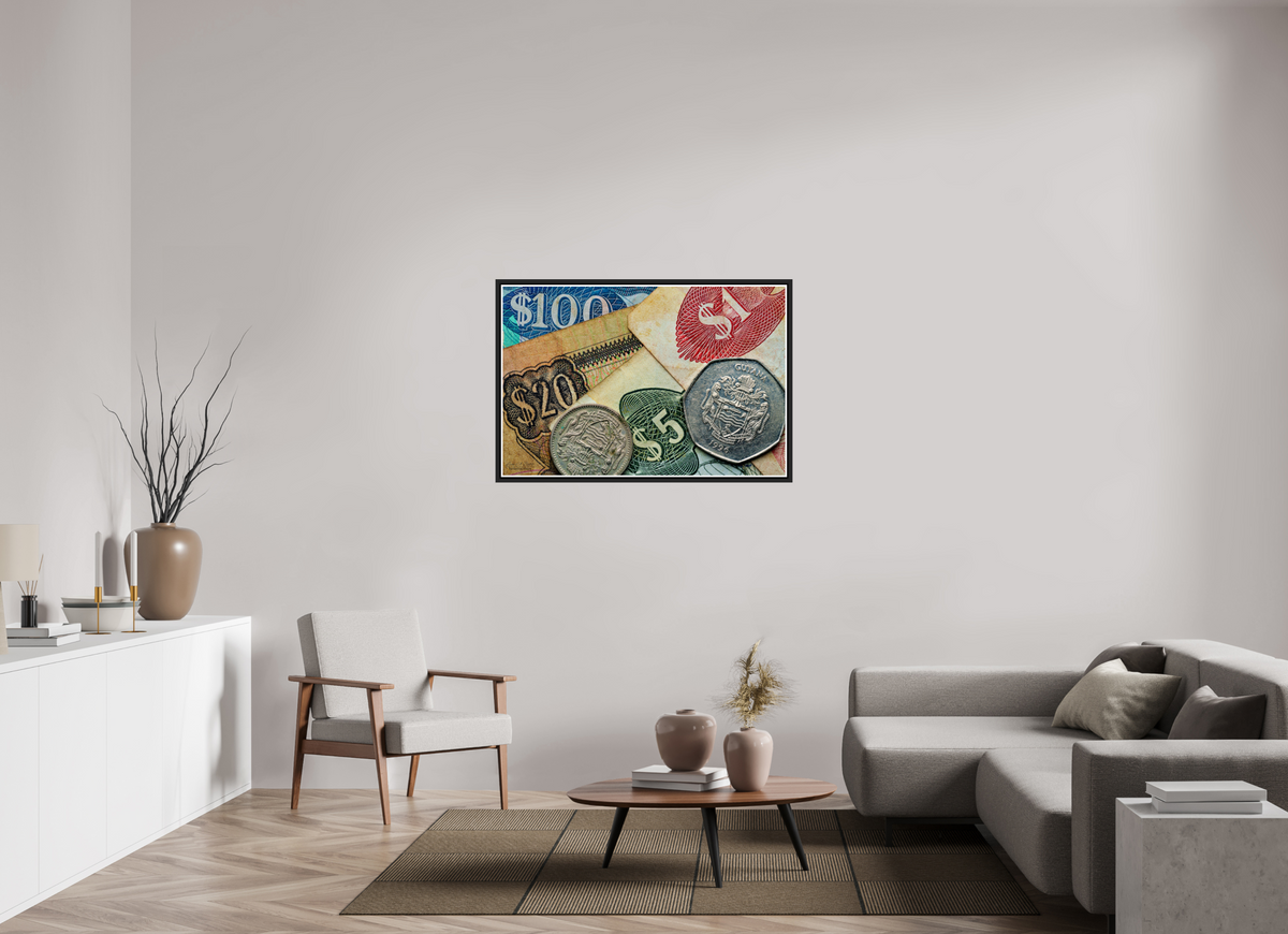 45 x 30″, Black Matte Floater Frame with Acrylic Glass Currency and Culture