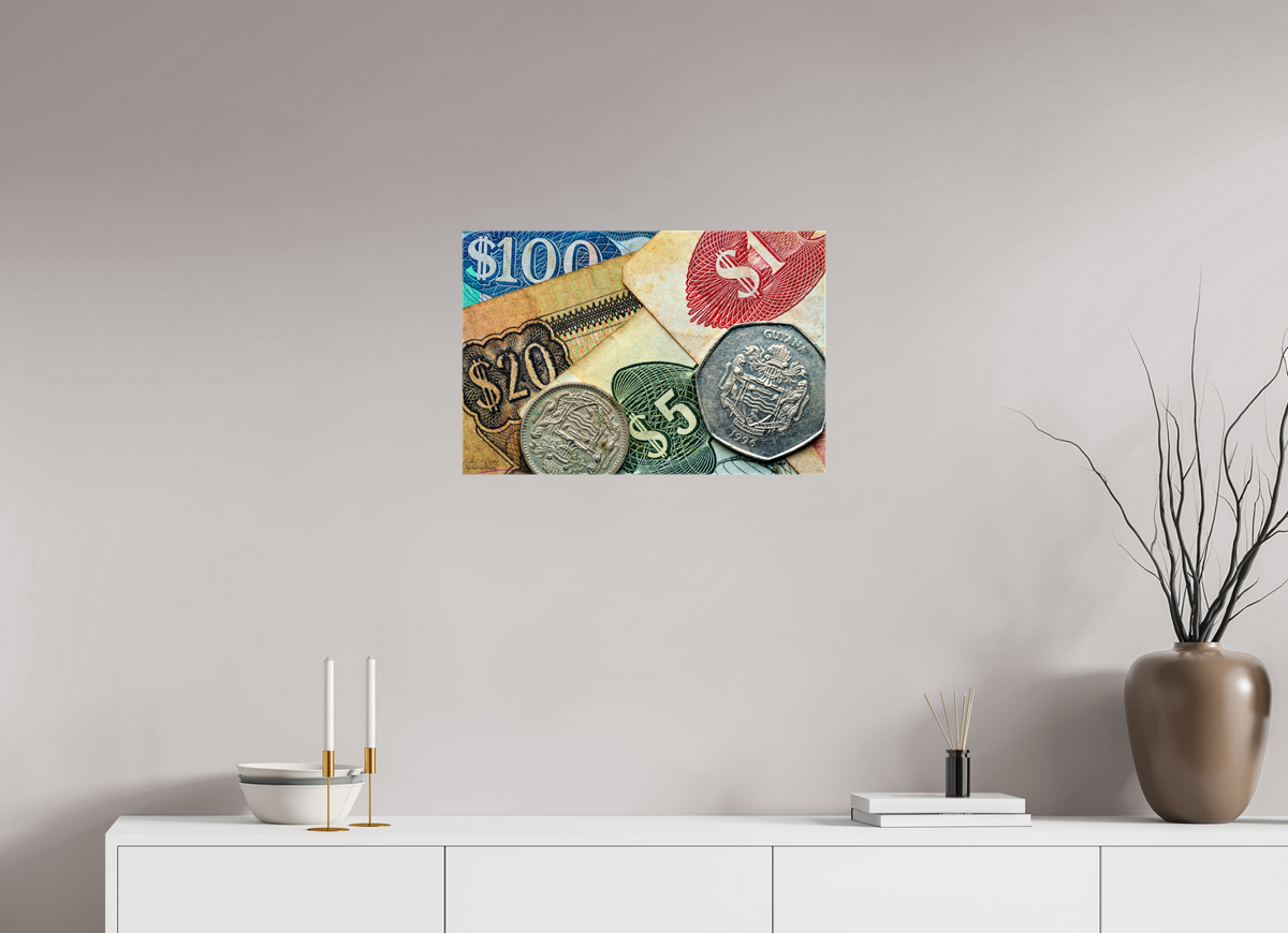 24 x 16″, Glossy Canvas Stretcher Frame with Mirrored Edges Currency and Culture