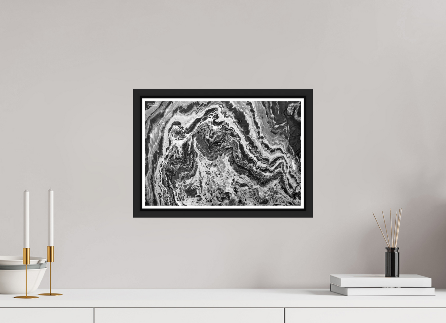 15 x 10″, Black Matte Floater Frame with Acrylic Glass Liquid Marble