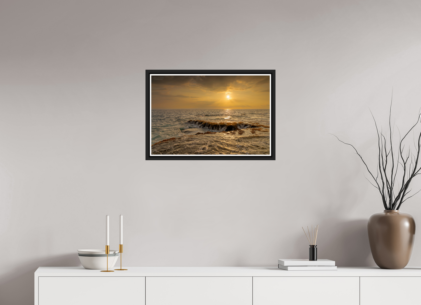 24 x 16″, Black Matte Floater Frame with Acrylic Glass Sunset Cascade