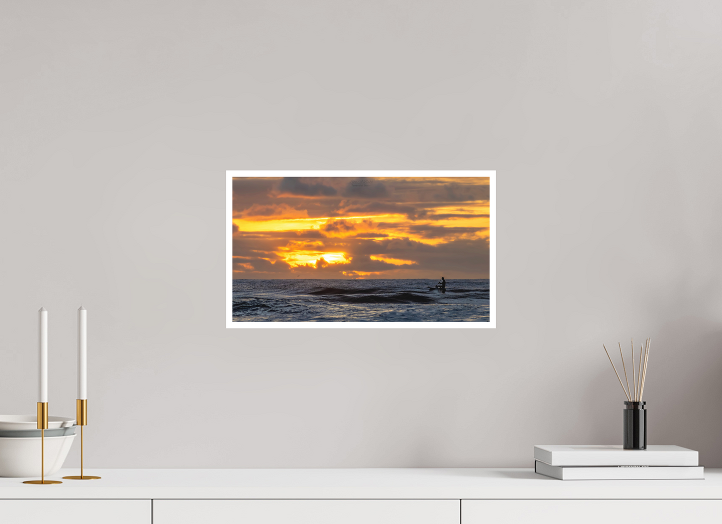 16 x 9″, Photo Print with Matte Lamination (05D) Surfer at Sunrise 1