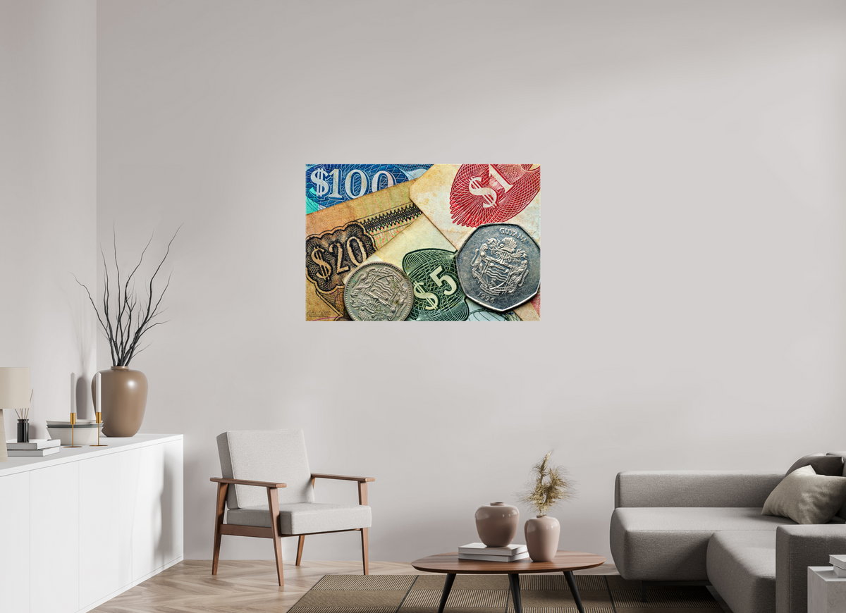 45 x 30″, Glossy Canvas Stretcher Frame with Mirrored Edges Currency and Culture