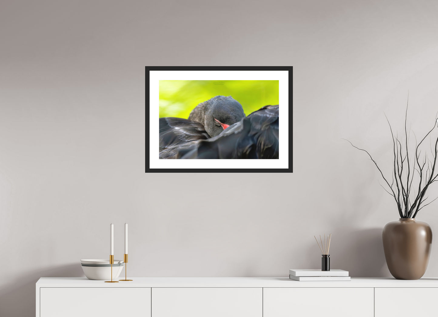 24 x 16″, Standard Black Matte Wood Frame (08A) Feathered Slumber