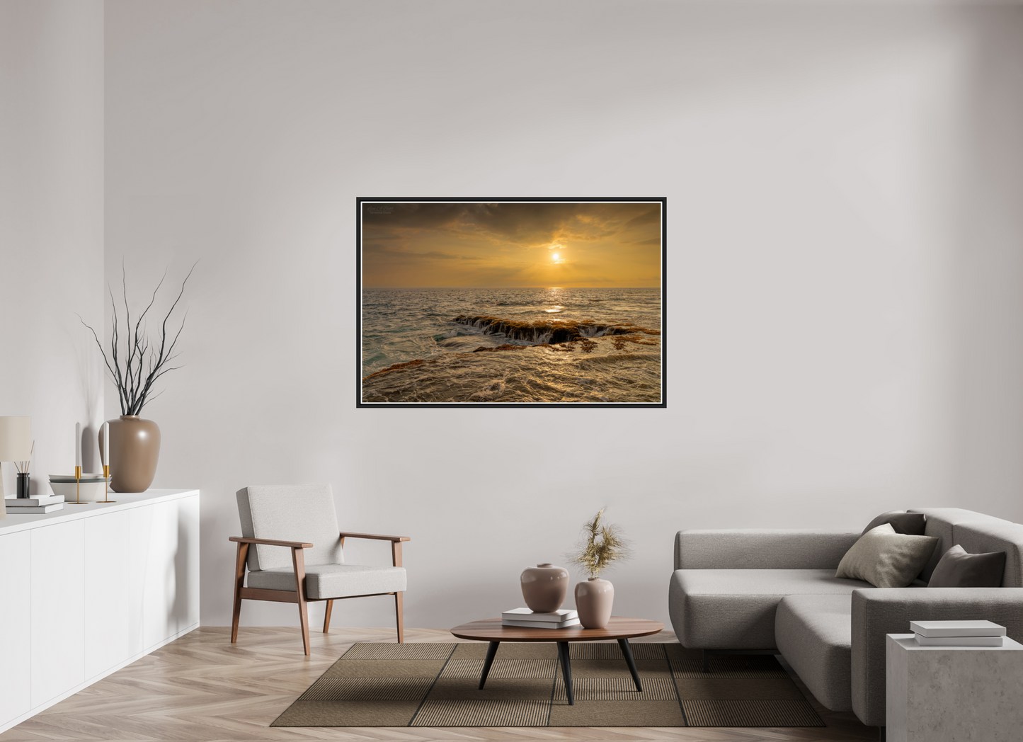 60 x 40″, Black Matte Floater Frame with Acrylic Glass Sunset Cascade