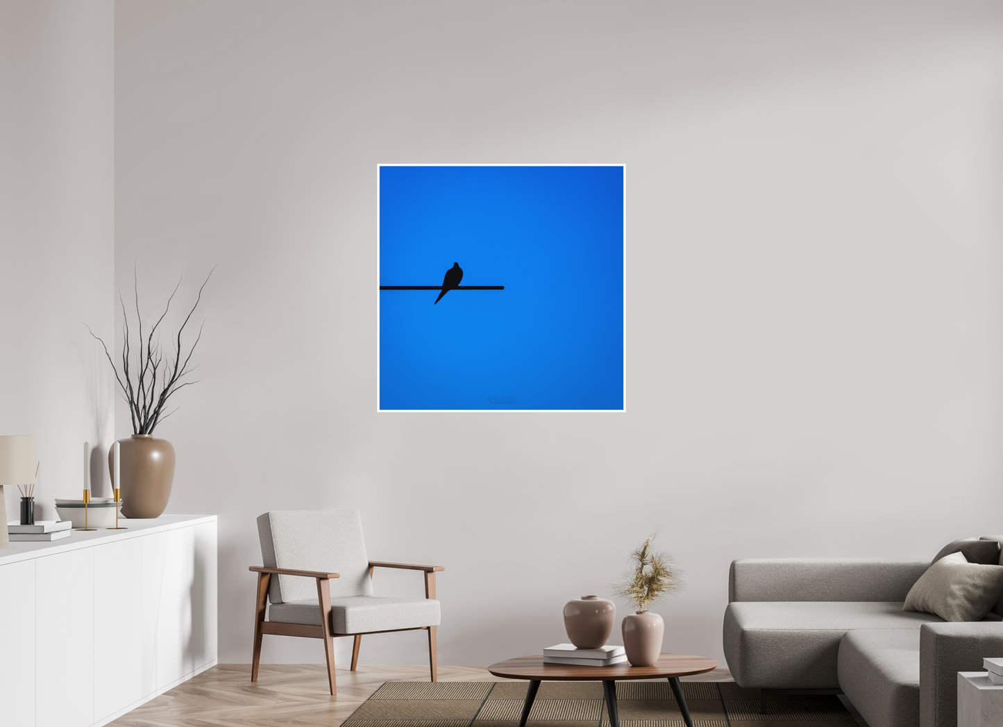 40 x 40″, Photo Print with Matte Lamination (08D) Bird Silhouette in Blue