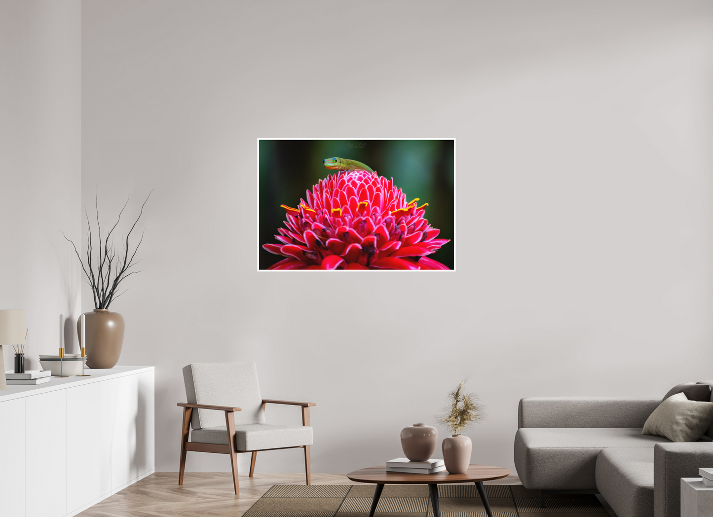 45 x 30″, Photo Print with Matte Lamination (08F) Gecko on a flower