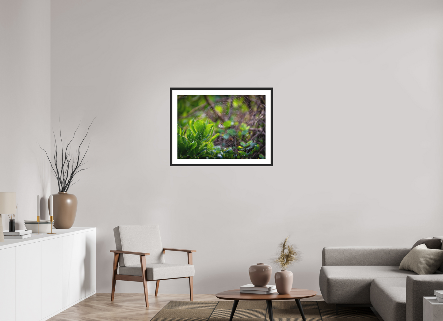 33 x 24″, Classic Black Matte Wood Frame Hawaiian Garden Spider Web