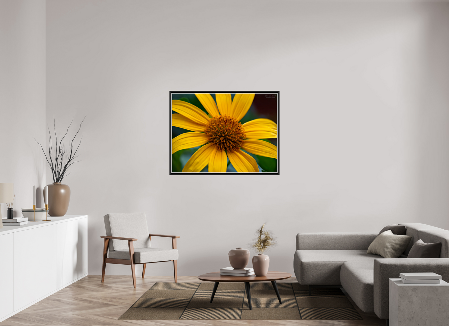48 x 36″, Black Matte Floater Frame with Acrylic Glass (07A) Yellow Flower
