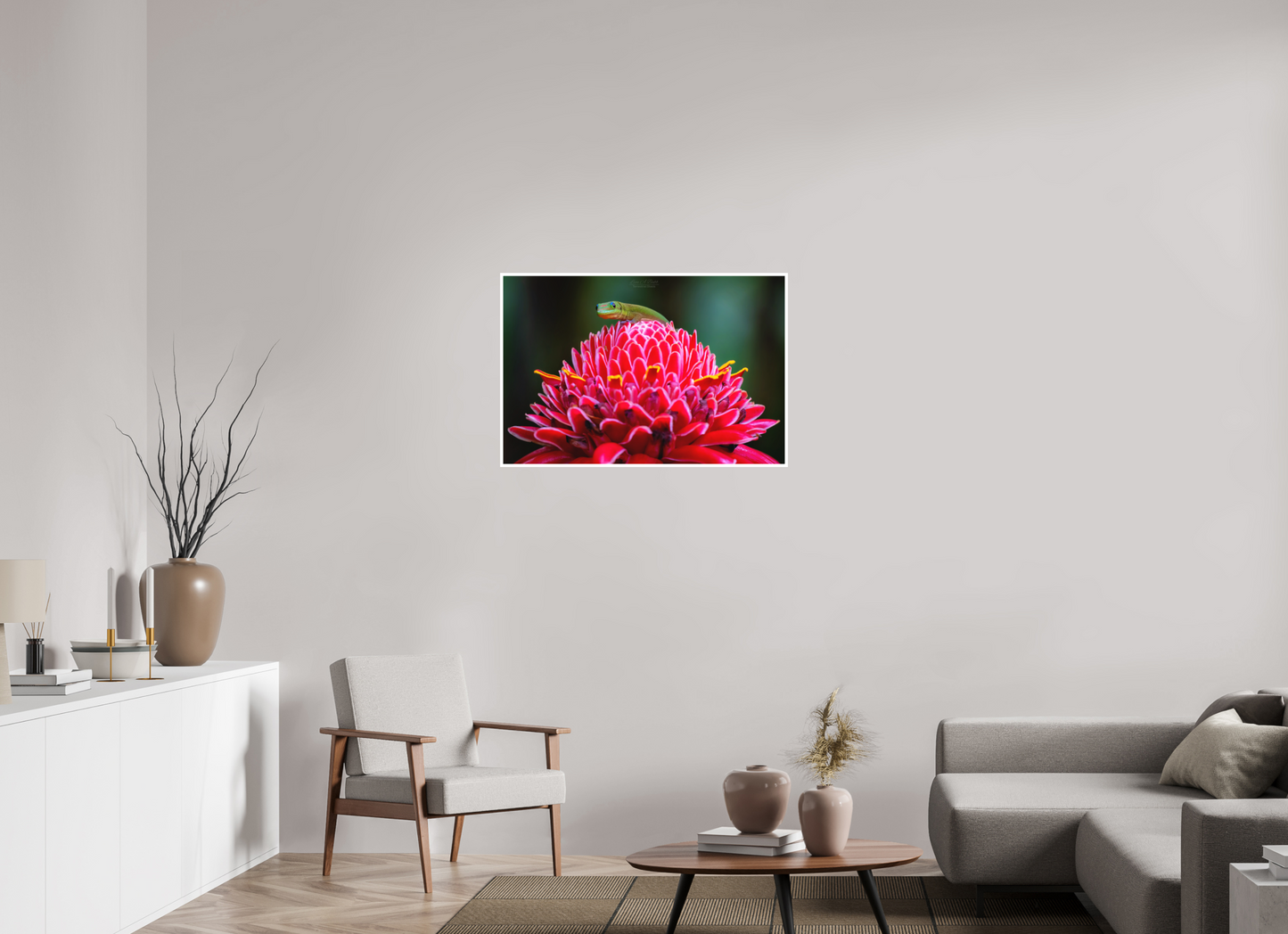 36 x 24″, Photo Print with Matte Lamination (08F) Gecko on a flower