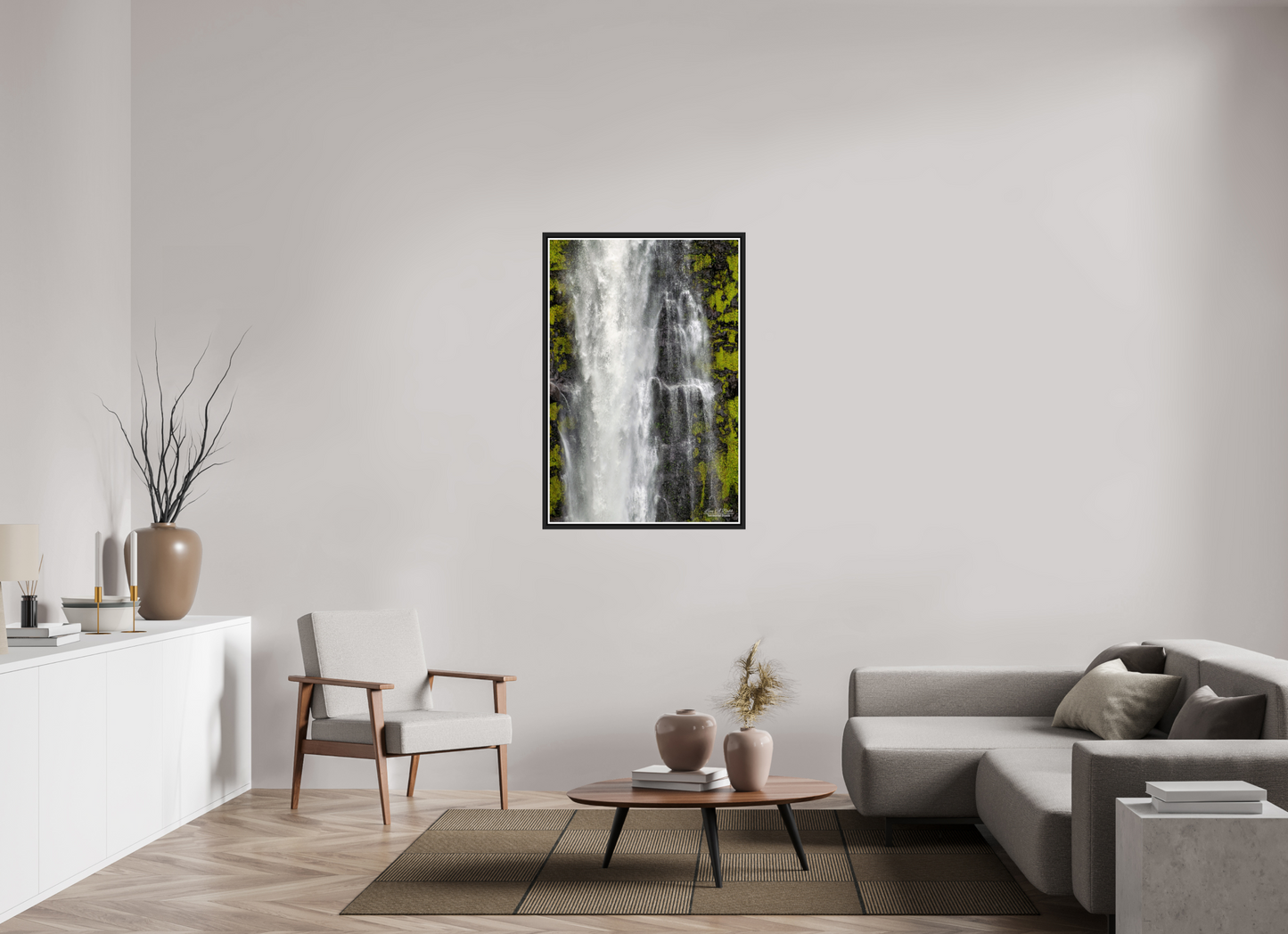 30 x 45″, Black Matte Floater Frame with Acrylic Glass (04D) Akaka Falls Cascade
