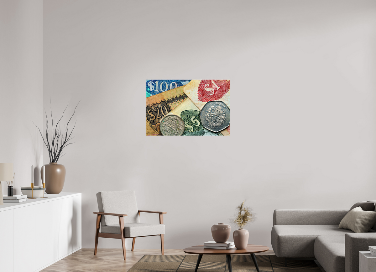 36 x 24″, Glossy Canvas Stretcher Frame with Mirrored Edges Currency and Culture