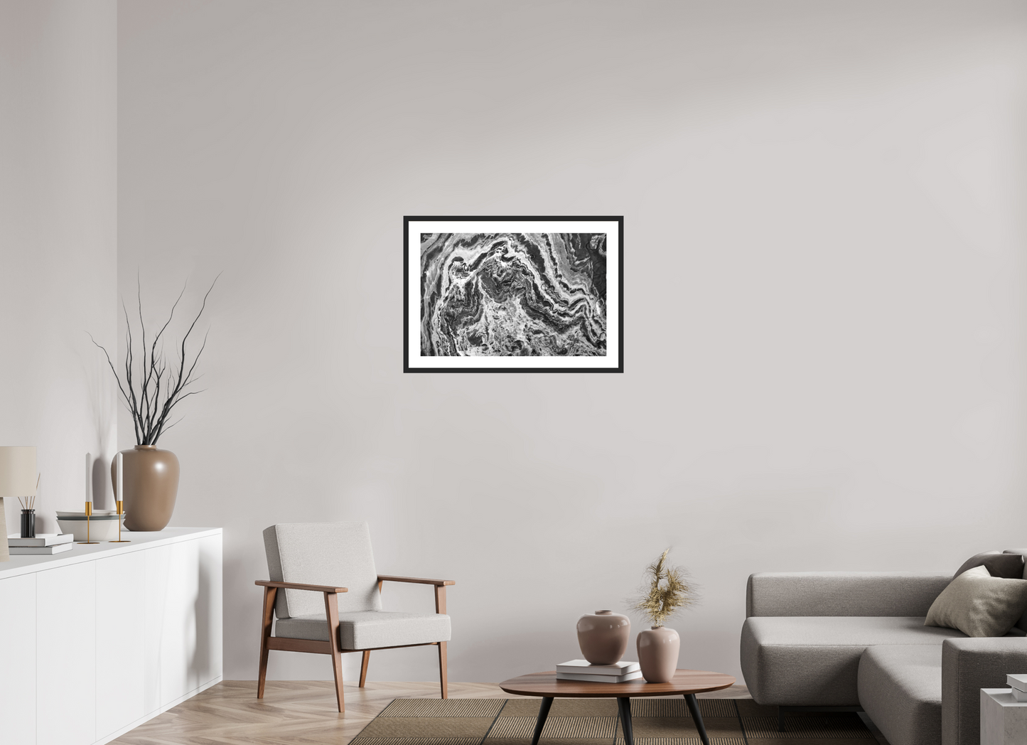30 x 20″, Classic Black Matte Wood Frame Liquid Marble