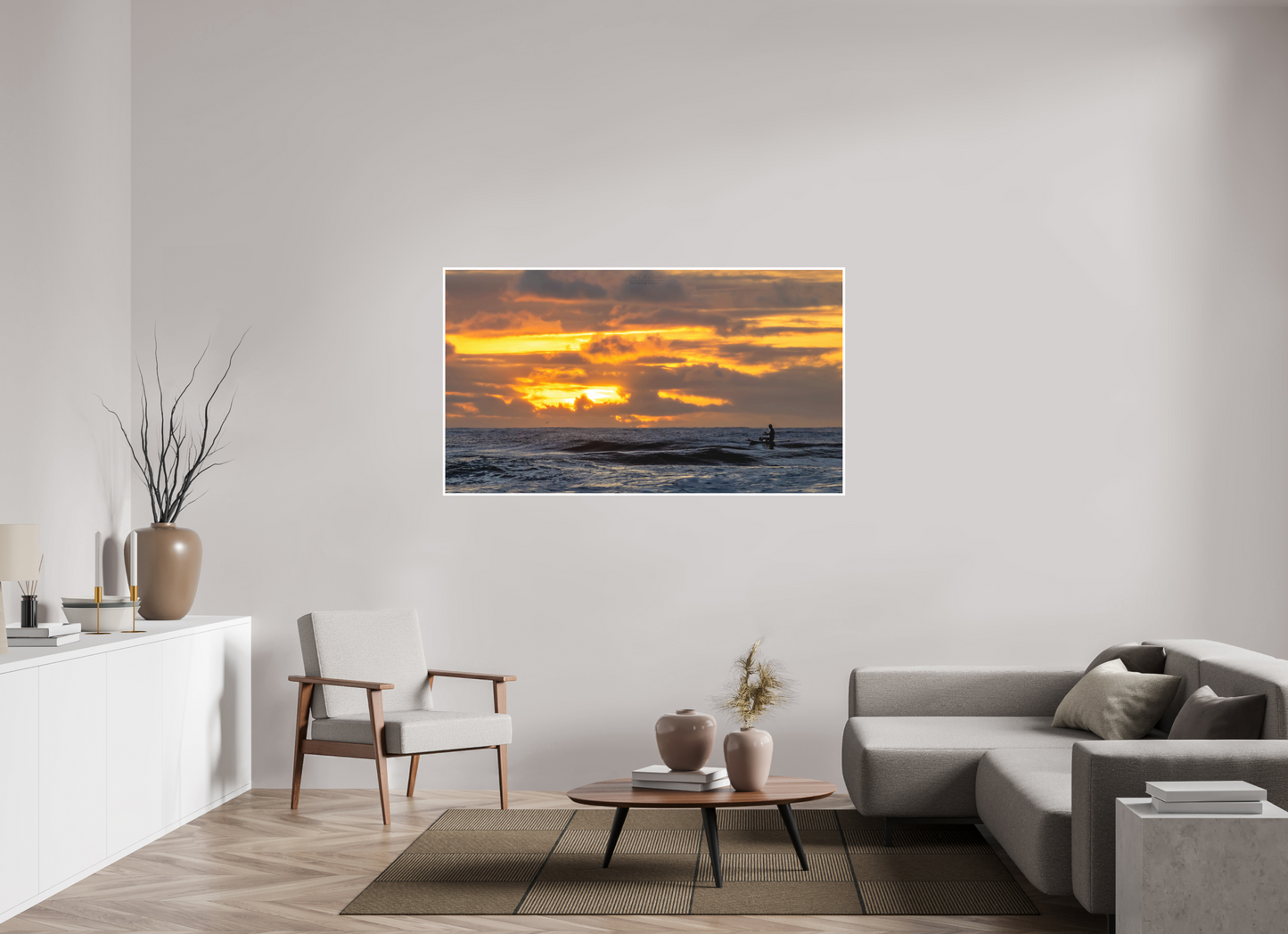 64 x 36″, Photo Print with Matte Lamination (05D) Surfer at Sunrise 1