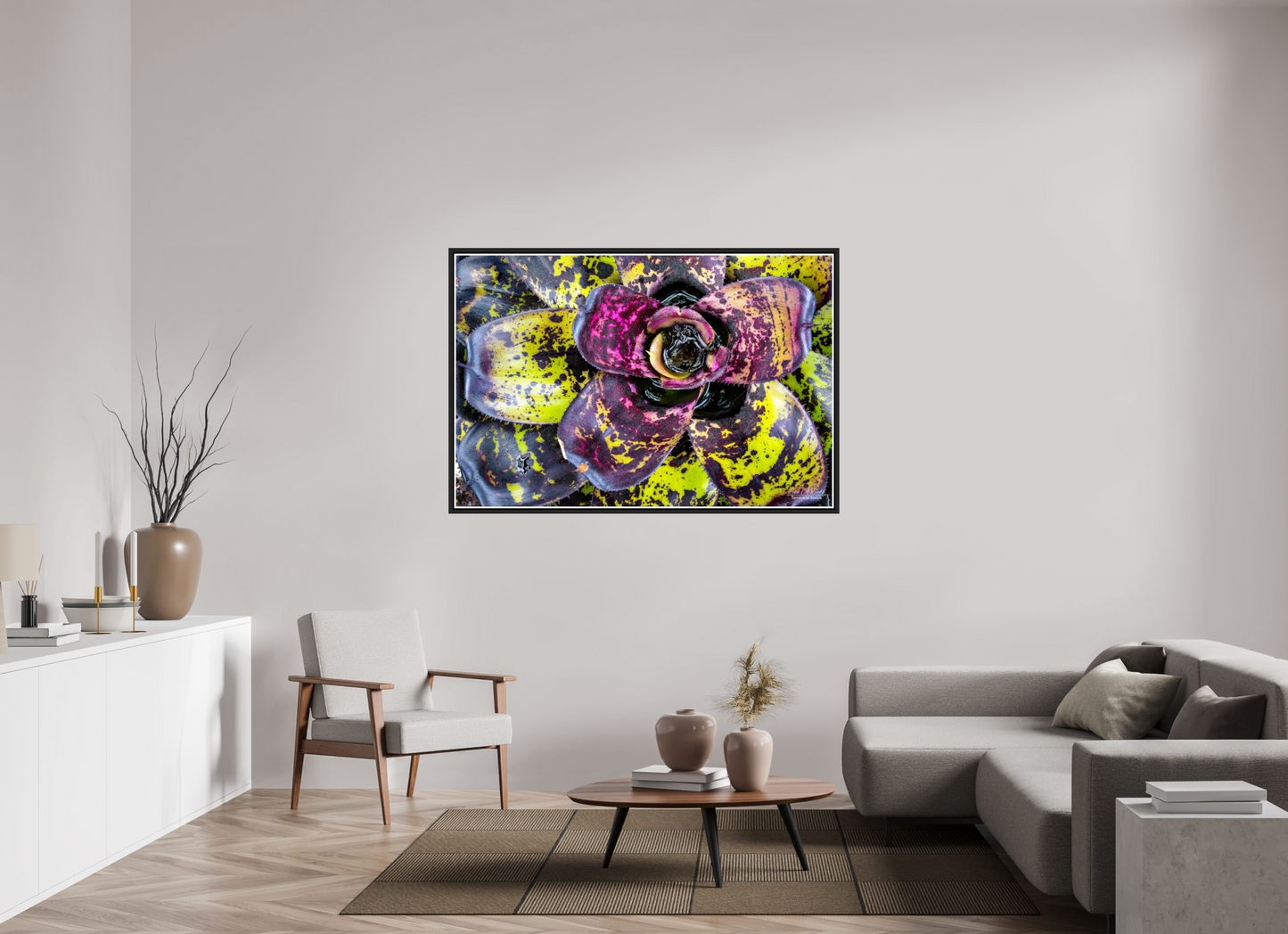 60 x 40″, Black Matte Floater Frame with Acrylic Glass (07B) Colorful Plant