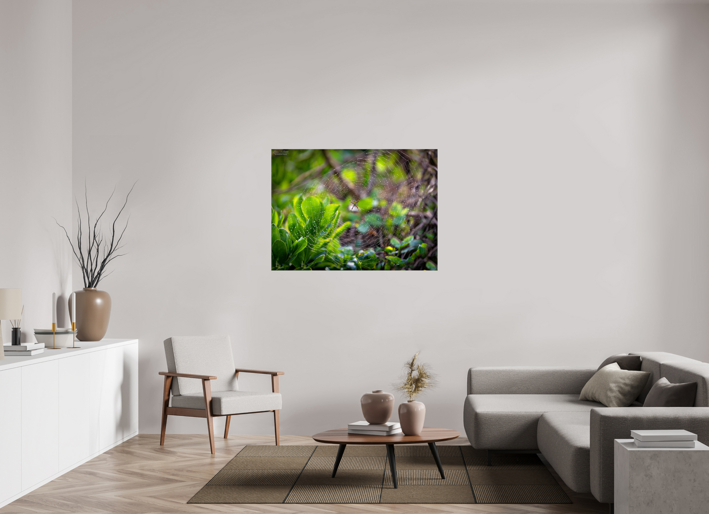 48.1 x 35″, Glossy Canvas Stretcher Frame with Mirrored Edges Hawaiian Garden Spider Web