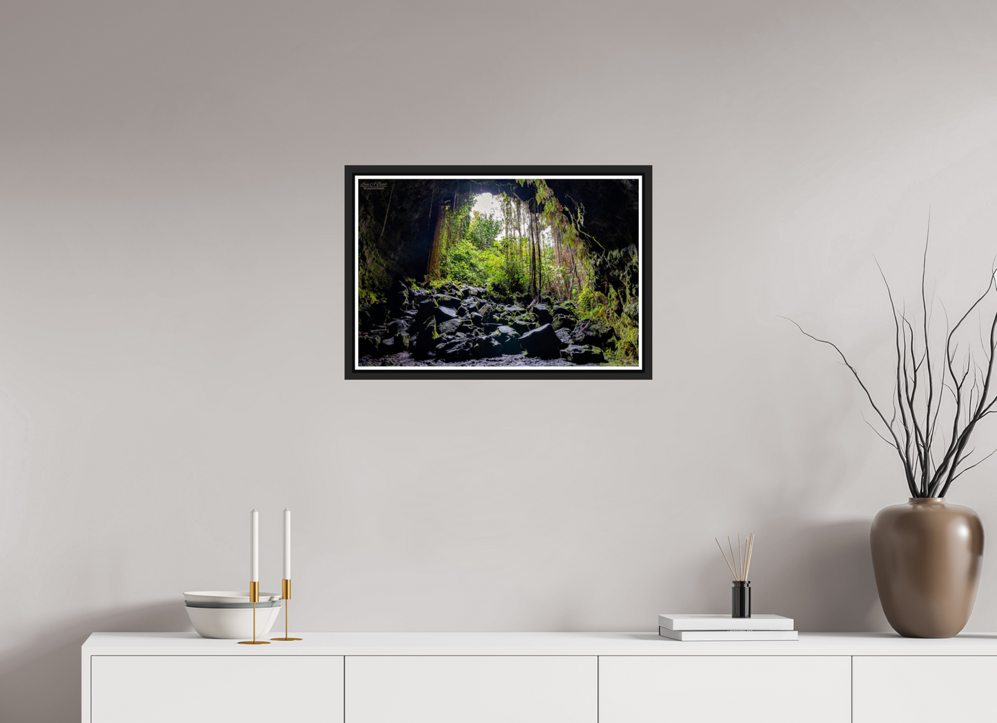 24 x 16″, Black Matte Floater Frame with Acrylic Glass (10F) At the Cave's Edge